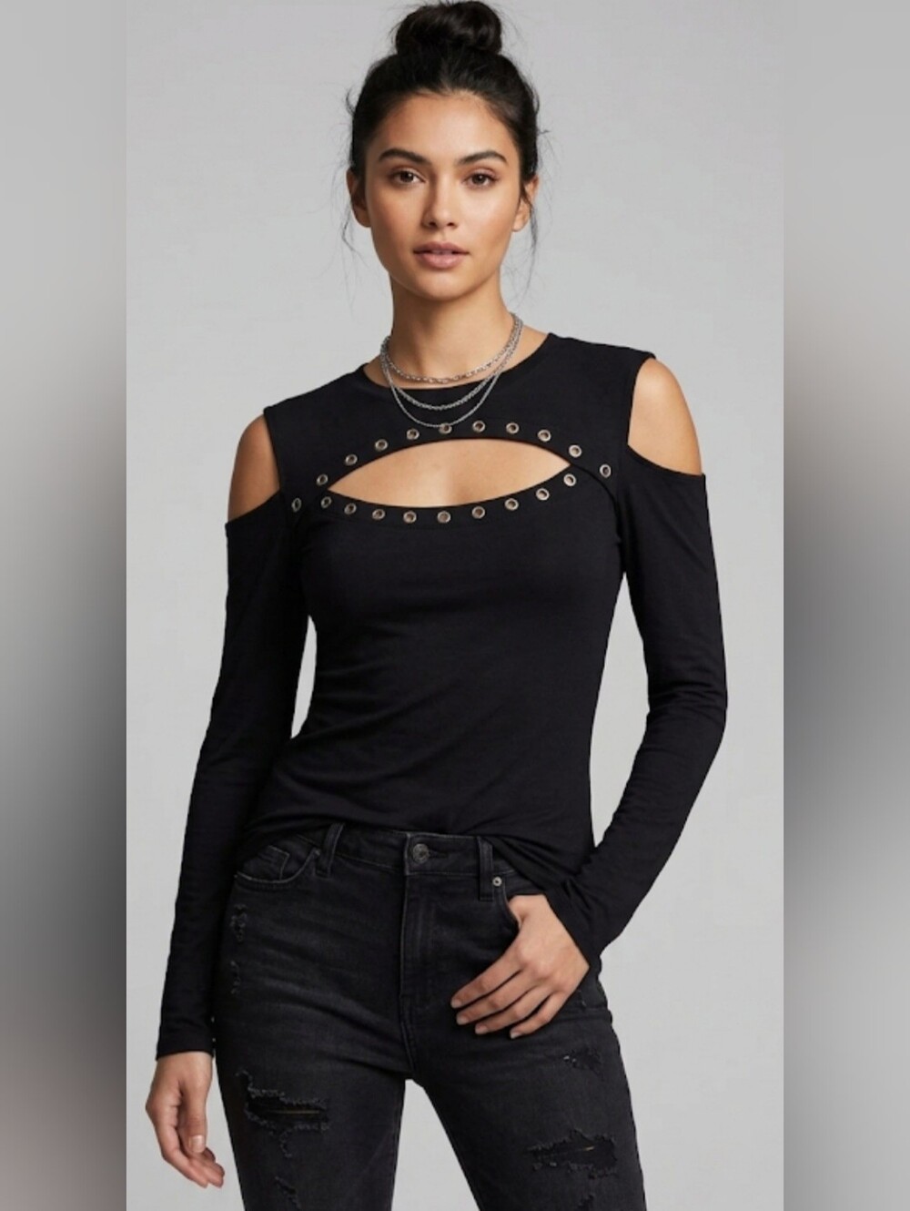 Rock & Republic Black Crew Neck Top